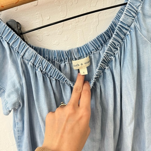 CLOTH & STONE Chambray Tencel Lyocell Off the Shoulder Mini Dress Size Small - Picture 6 of 8